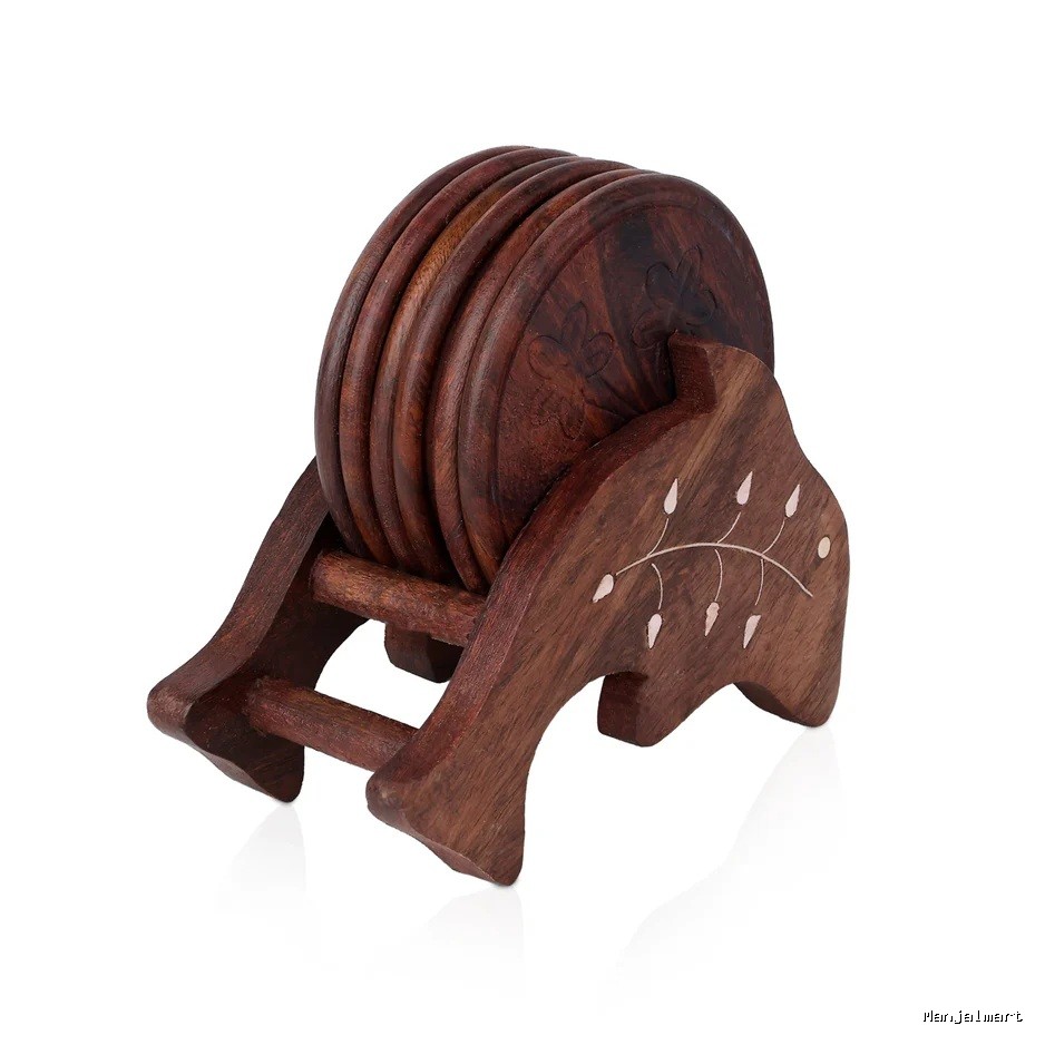 Wooden Coasters Set - 4.5 x 4.75 inches | Dolphin Shaped Wooden Table Coasters for Home